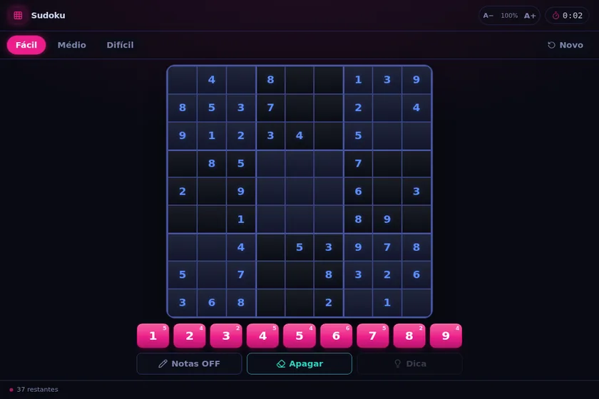 Tela do jogo Sudoku