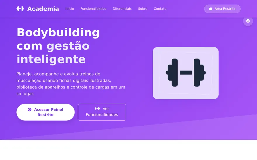 Tela do projeto Academia