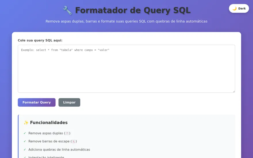Tela do projeto Formatador de SQL