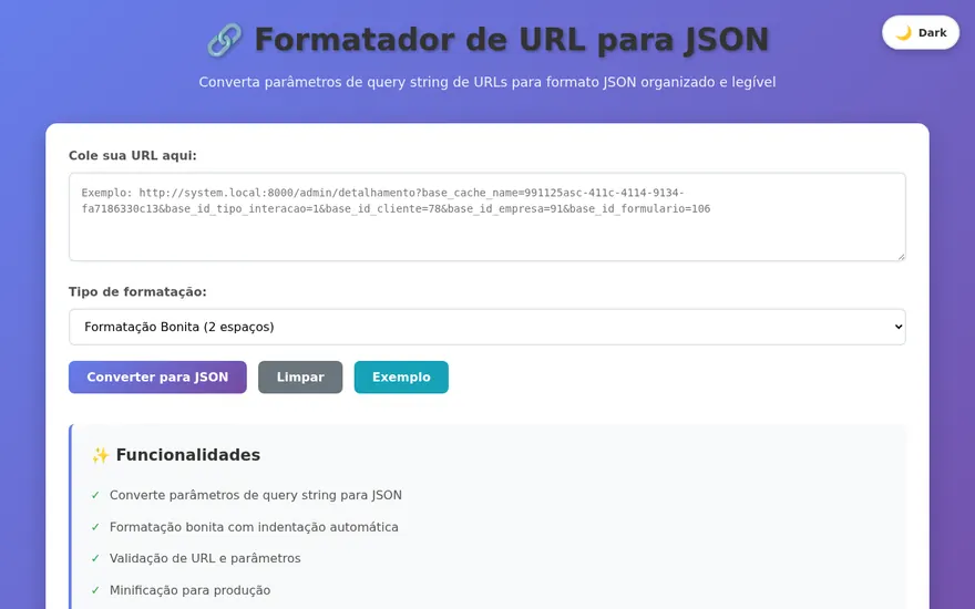 Tela do projeto URL para JSON
