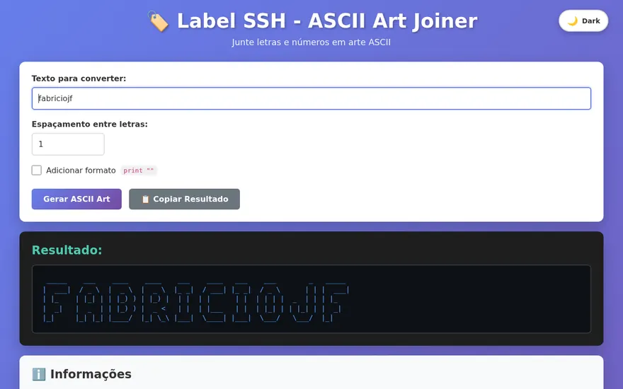 Tela do projeto Label SSH