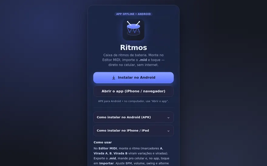 Tela do projeto Ritmos